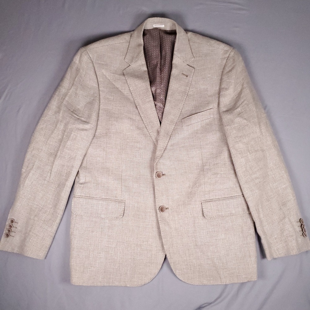 Joseph Abboud Blazer Men 44 Short Tan Comero Linen Wool 2 Button Sport Coat